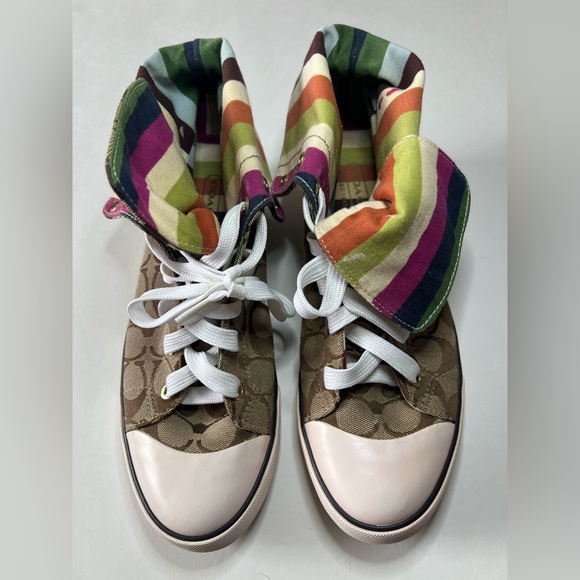 Coach Shoes - Coach Signature Bonney High Top Sneakers A1283 Tan and Brown Size 9M
